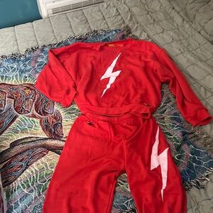 Aviator Nation Red Bolt Matching Sweatpants and Sweatshirt Size Medium